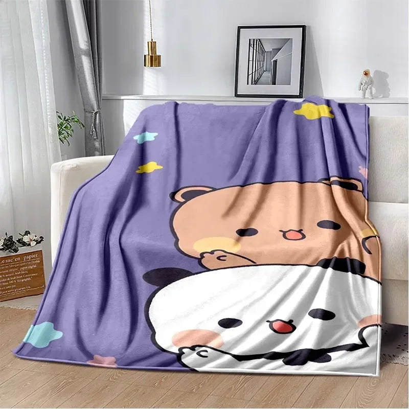 HD Cartoon Printed Bear Dad Blanket Cute Cloth Dudu Series Children's Warm Flannel Soft and Comfortable Home Bed Warm Gift