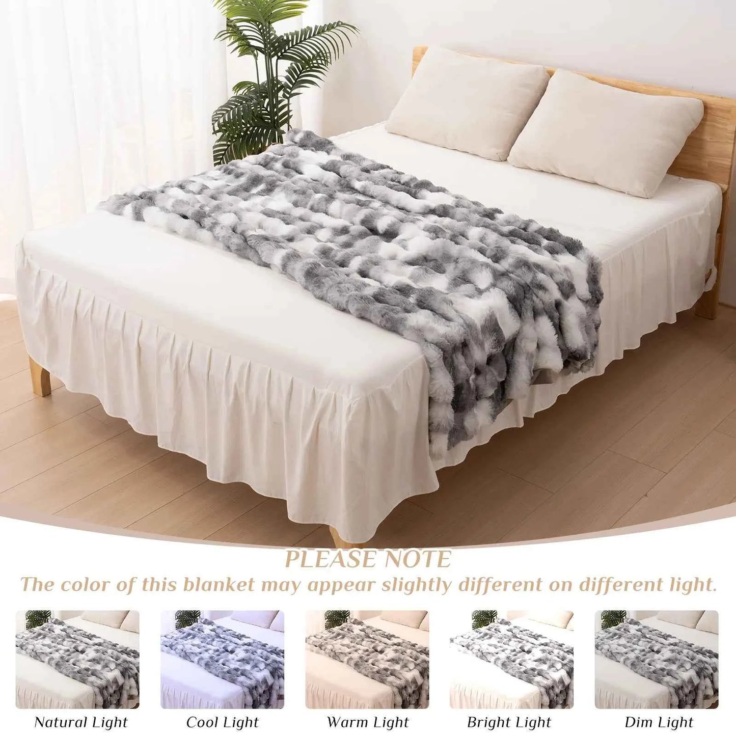 Faux Rabbit Fur Blanket for Bed,Thick & Warm Bed Blankets for Winter,Soft Cozy Fluffy Decorative Blankets for Bedroom