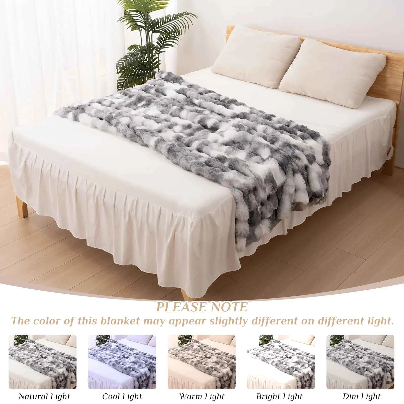 Faux Rabbit Fur Blanket for Bed,Thick & Warm Bed Blankets for Winter,Soft Cozy Fluffy Decorative Blankets for Bedroom