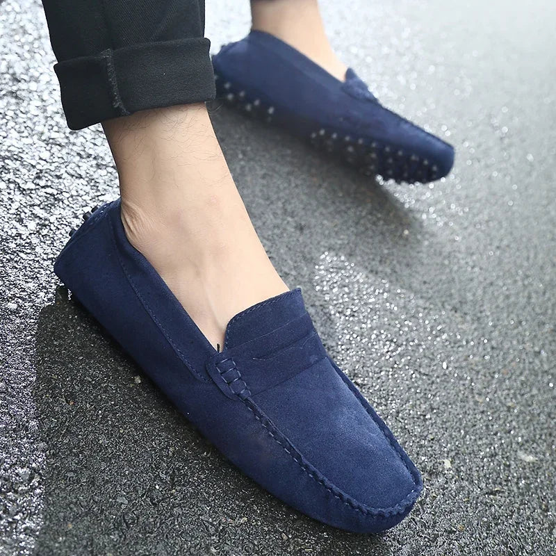 Mocassins pour hommes en cuir véritable suédé faits main | Mocassins de conduite à enfiler
