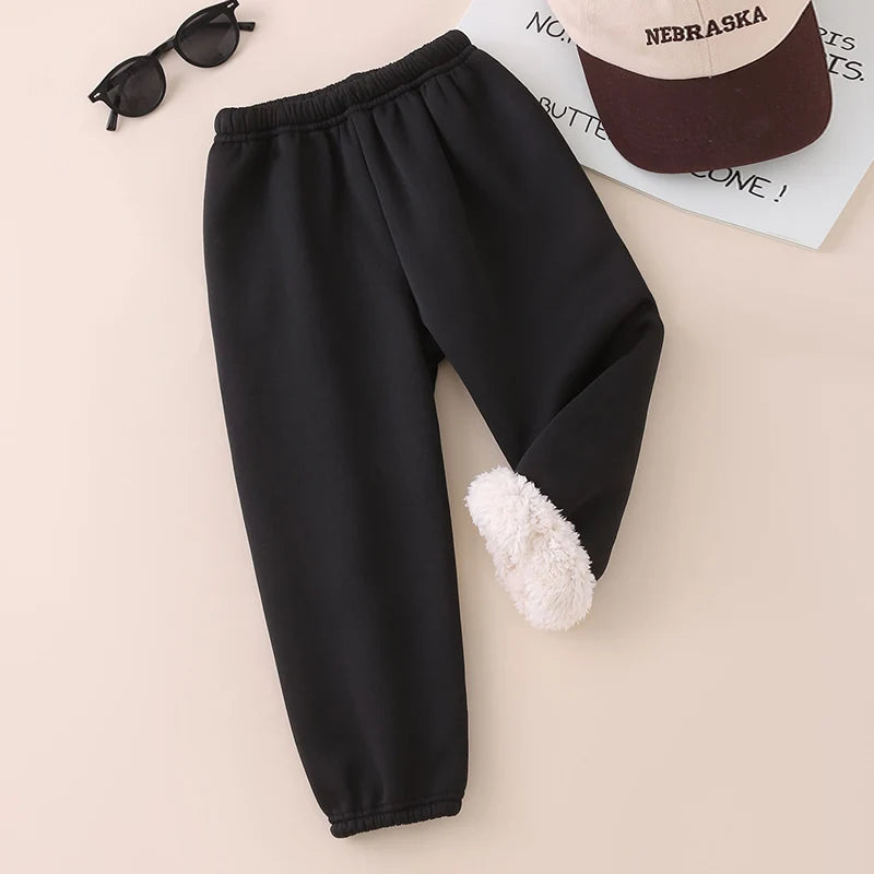 Autumn And Winter Children's Plush Warm Sports Casual Pants For Boys And Girls Solid Color Fashion Thick Windproof Harun Pants