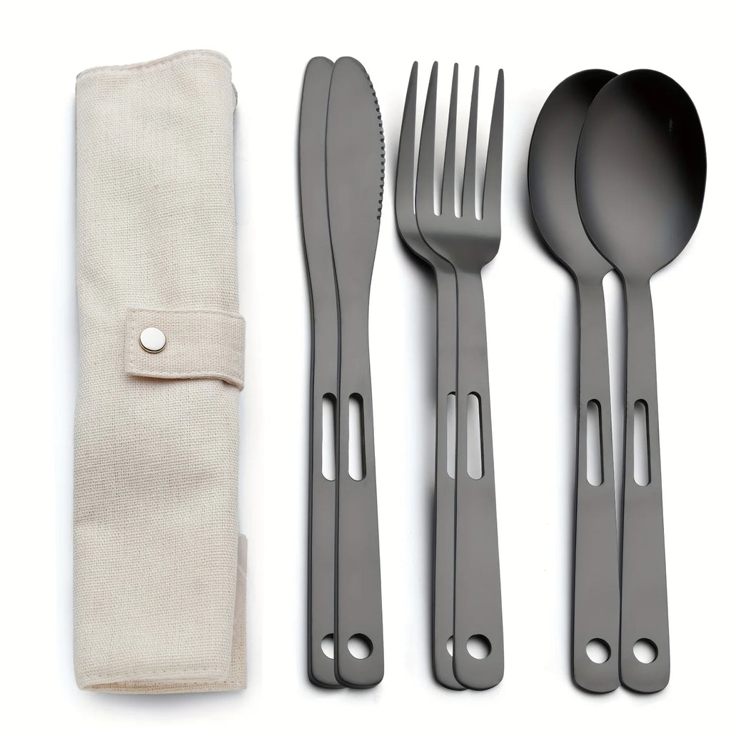 Tableware Set Stainless Steel Portable Cutlery Dinner Knife Fork Spoon 6-Piece Suit with Storage Bag for Travel Camping Flatware