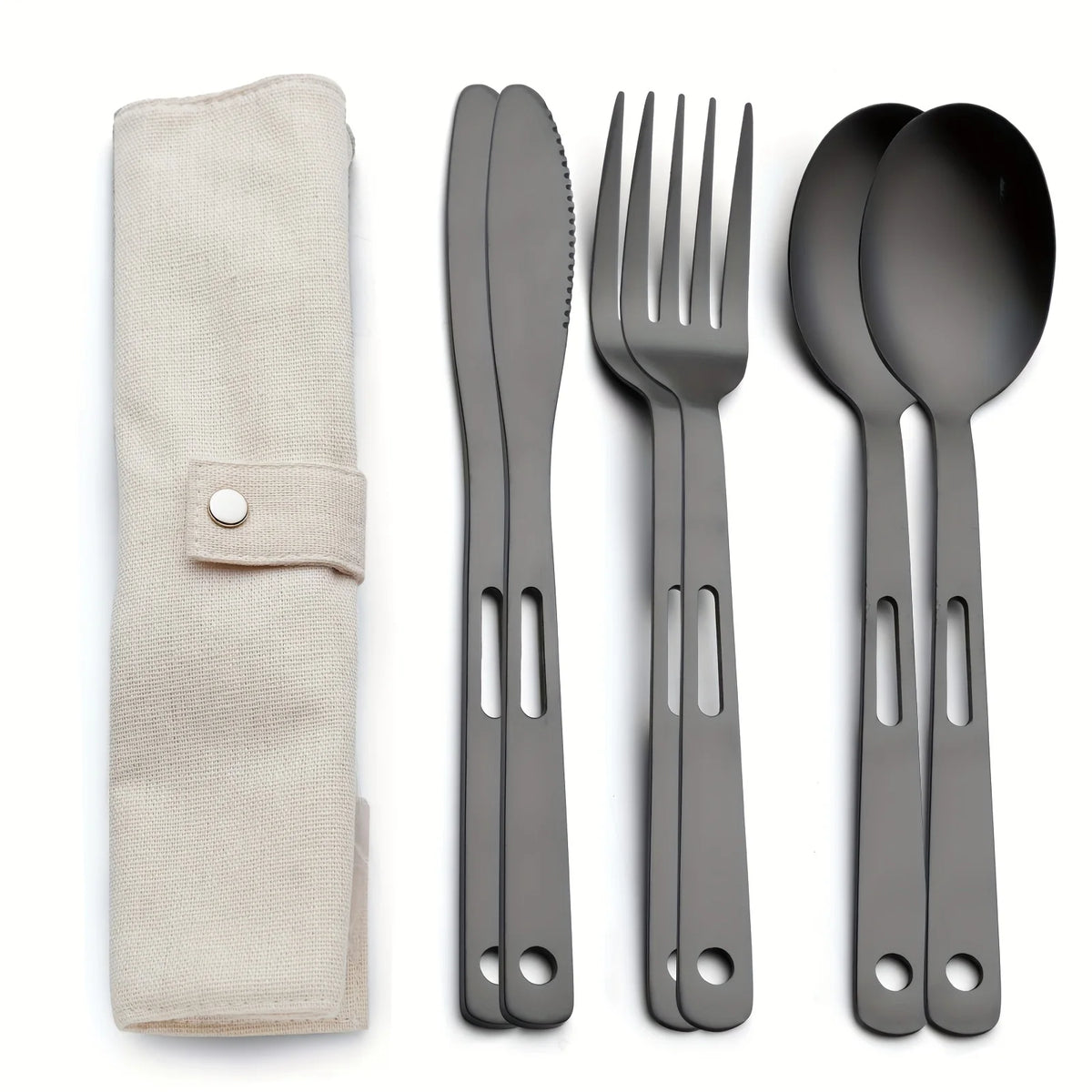 Tableware Set Stainless Steel Portable Cutlery Dinner Knife Fork Spoon 6-Piece Suit with Storage Bag for Travel Camping Flatware