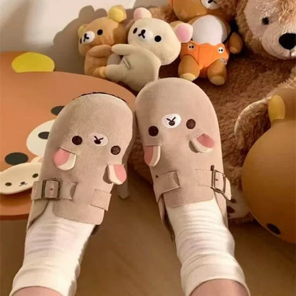 Cute Little Bear Baotou Boken Shoes For Women Spring New Edition Boken Shoes Thick Bottom Retro Half Baotou Single Shoes Cartoon