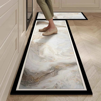 Kitchen Mat Black Marble Pattern Rug Waterproof Oil-proof Non-slip Floor Mat Home Decoration Leather Carpet Alfombras De Cocina