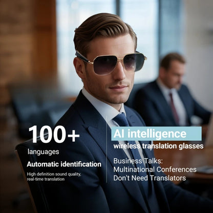 AI Translation Smart Glasses – 100+ Languages, Blue Light Blocking, Open-Ear Audio, Photo Capture