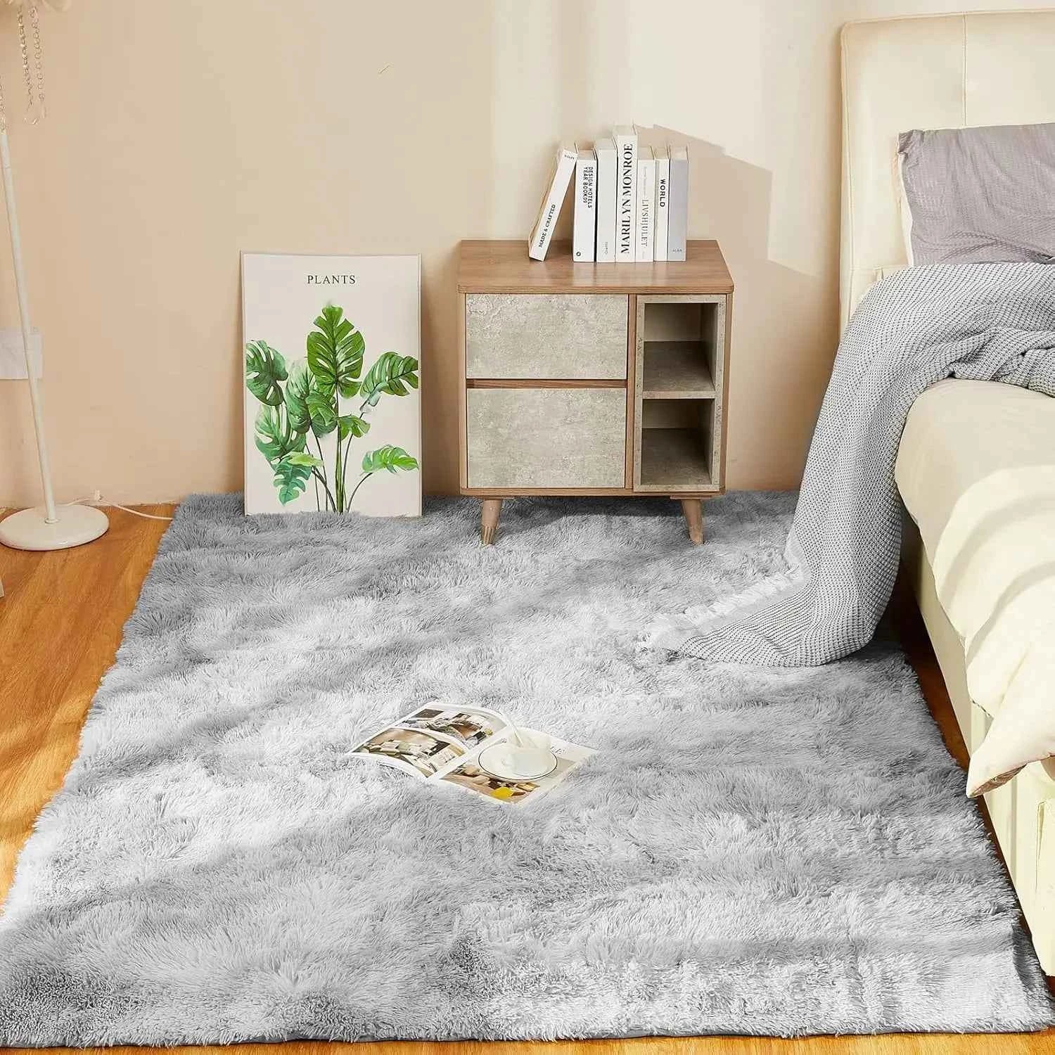 Soft Area Rugs for Living Room Non-Slip Thick Plush Carpets for Winter Anti-Slip Fluffy Artificial Velvet Rugs Soft Gray Carpets
