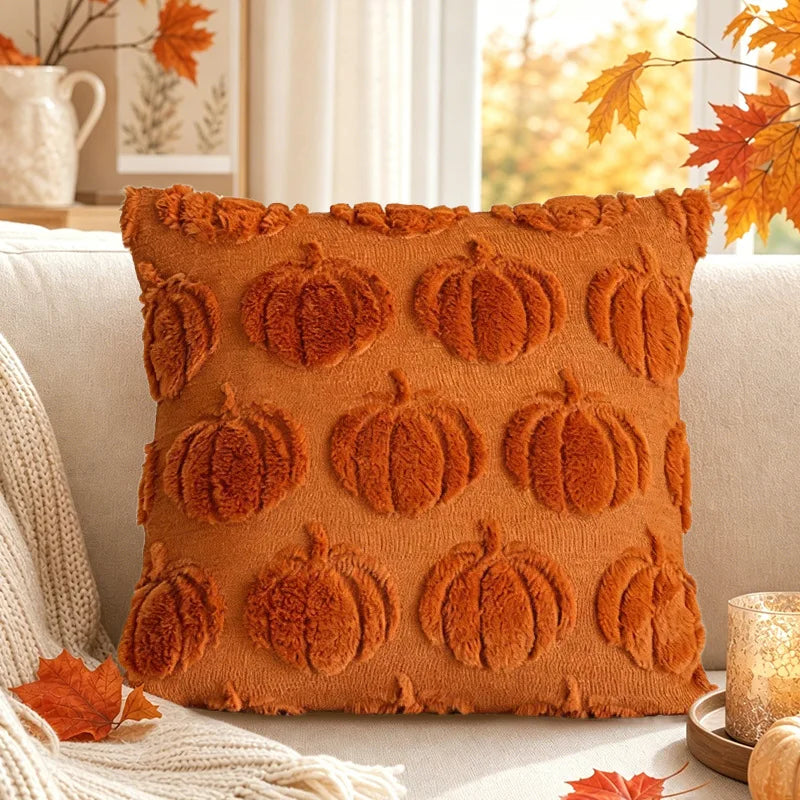 3D Plush Pumpkin Throw Pillow with Bow, Fall Decor