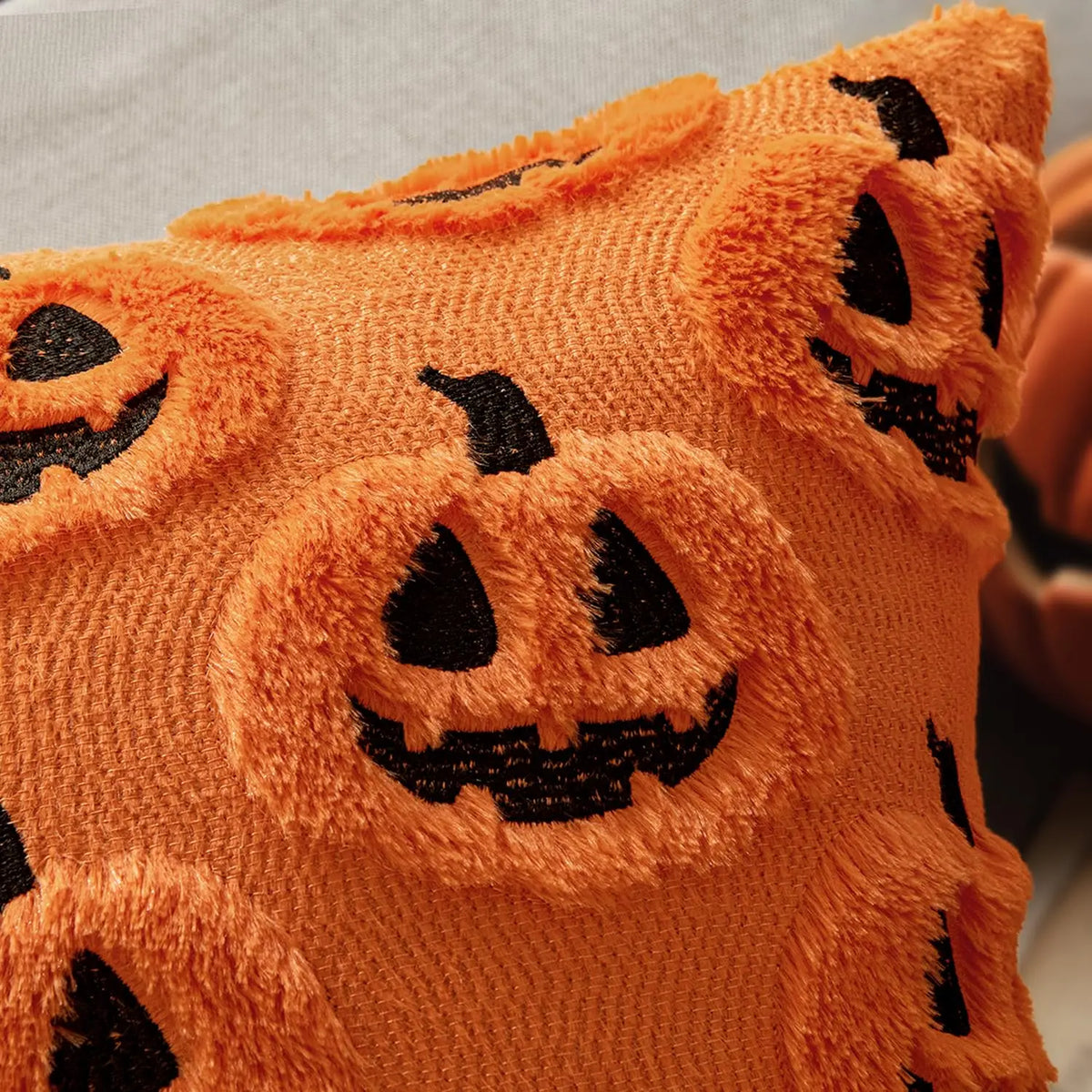 Faux Wool Pumpkin Pattern Throw Pillow Cover, 18x18