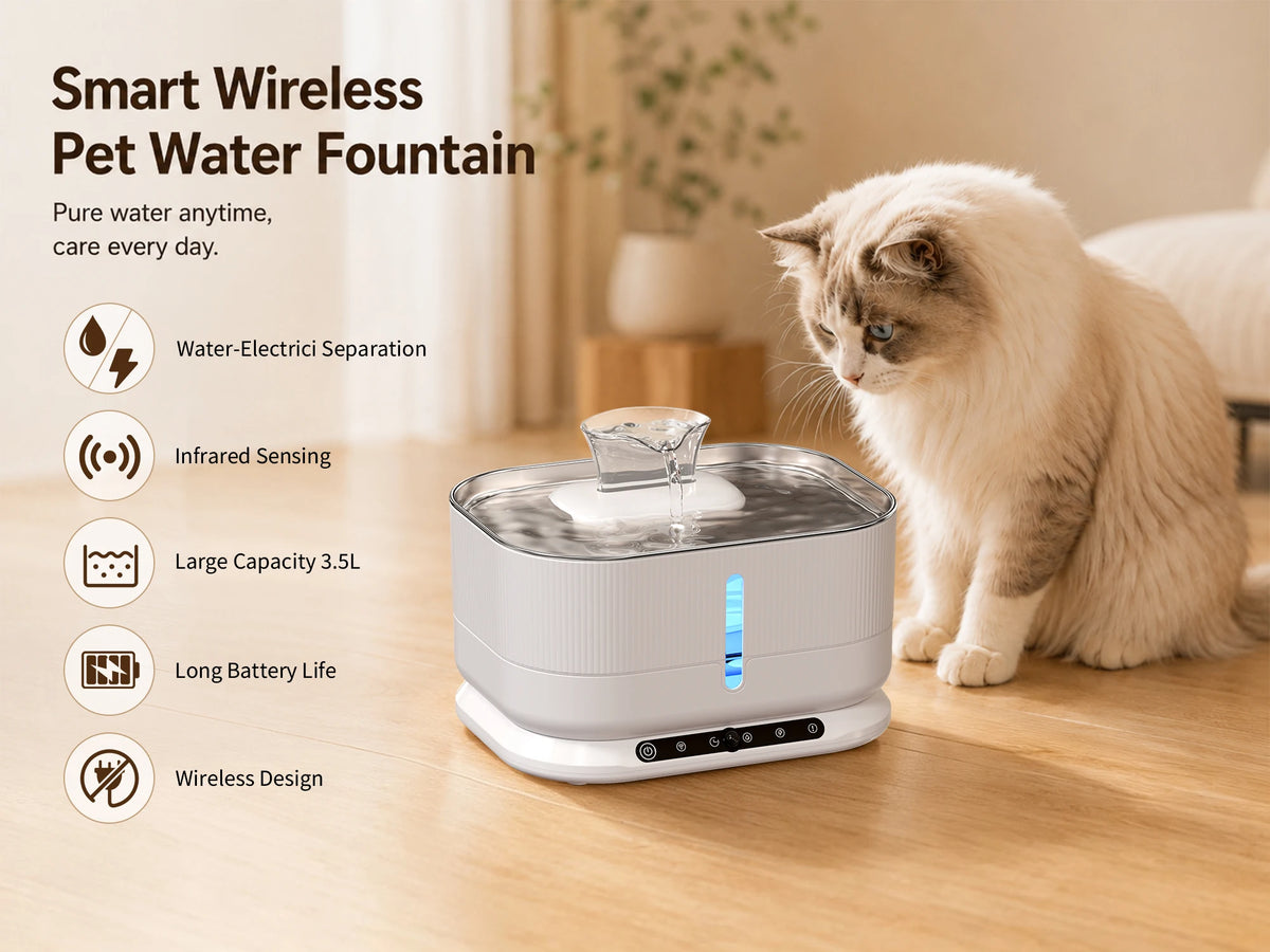 Cordless Cat Water Fountain, 3.5L Rechargeable