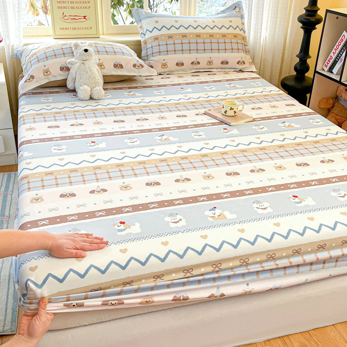 100% Cotton Cute Bear Print Bed Sheet, All Sizes