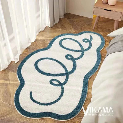 VIKAMA Aesthetic Light Luxury Carpet Wave Blue Ocean Home Decoration Children's Room Bedside Comfortable Soft Plush Floor Mat