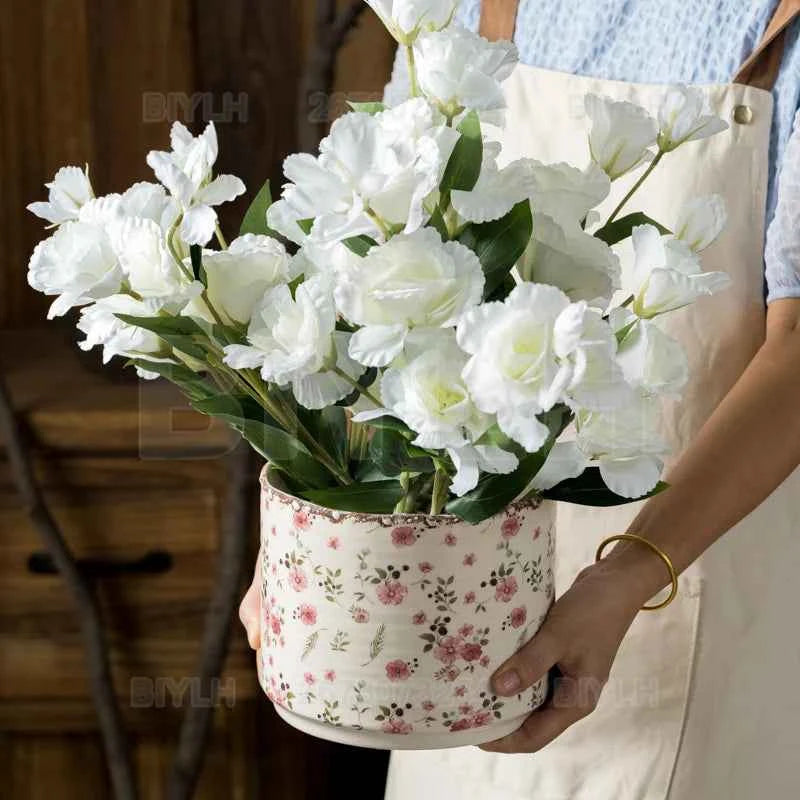 Retro Ceramic Flower Pot Indoor Home Decor Porous Breathable Flower Vase Pastoral Style Plants Potted Plants Tabletop Ornament