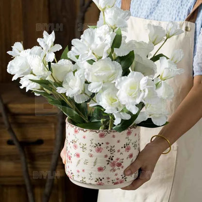 Retro Ceramic Flower Pot Indoor Home Decor Porous Breathable Flower Vase Pastoral Style Plants Potted Plants Tabletop Ornament