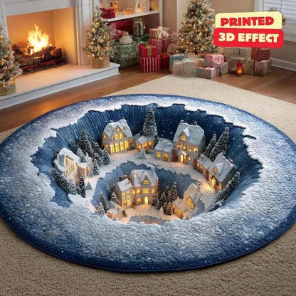 Christmas Round Carpet Blue Snow 3D Printed Decorative Rug Living Room Christmas Party Decoration Anti Slip Mat Christmas Gift