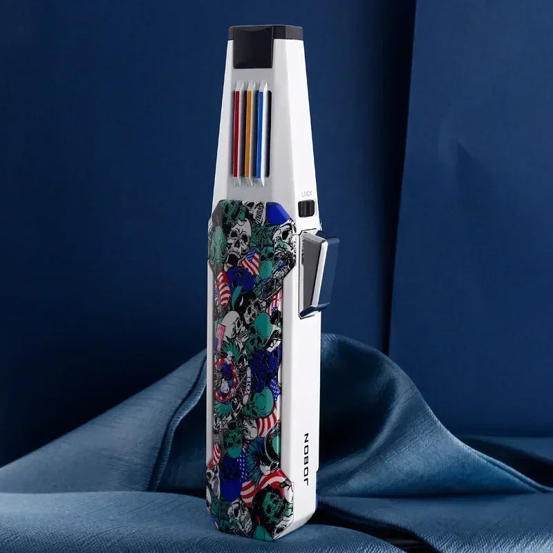 JOBON Metal Outdoor Windproof Turbine Torch Strong Fire Power Blue Flame Straight Butane Gas Lighter Gas Kitchen BBQ Welding