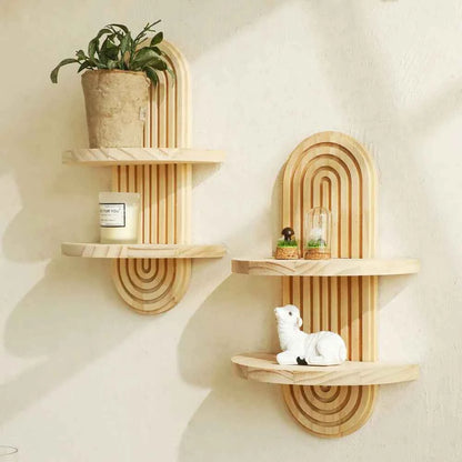Bohemian Oval Thread Creative Solid Wood Wall Shelf  Wooden Crafts  Home And Living Room Decoration Hanging Decorations