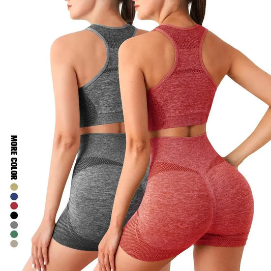 Ensemble de yoga sans coutures pour femme — Soutien-gorge de sport, short et legging