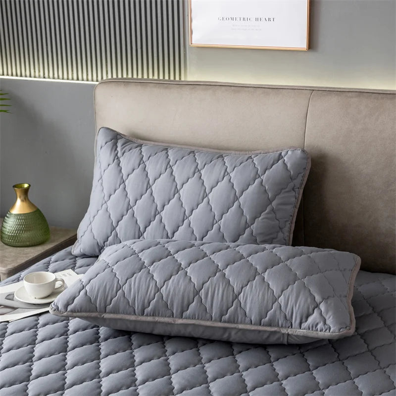 Brushed Cotton Padded Waterproof Pillowcase, Light Blue