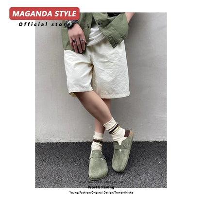 Birken shoes men's couple style dark green suede cork sandals suitable for outdoor beach slippers