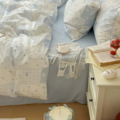 3-Piece Blue Duvet Cover Set with 2 Pillowcases