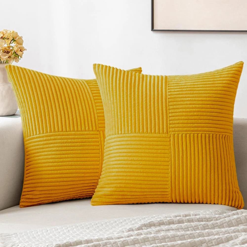 Solid-Color Corduroy Cushion Cover with Hidden Zipper