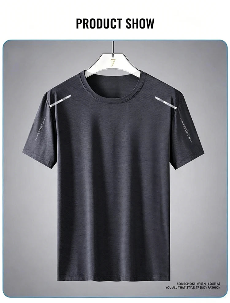 Ice Silk Running Shirts Men Loose Printing Short Sleeve Top Basketball Gym Sportswear For Male Fitness Workout Quick Dry Tee