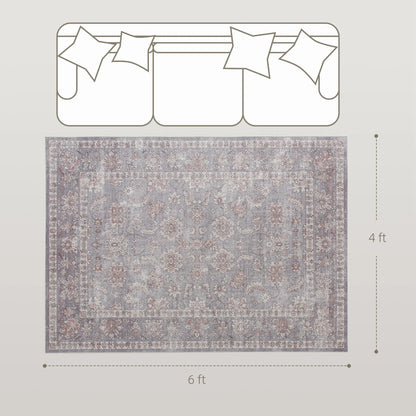 4x6 Traditional Floral Area Rug – Machine Washable Non-Slip Chenille Carpet in Grey & Brown