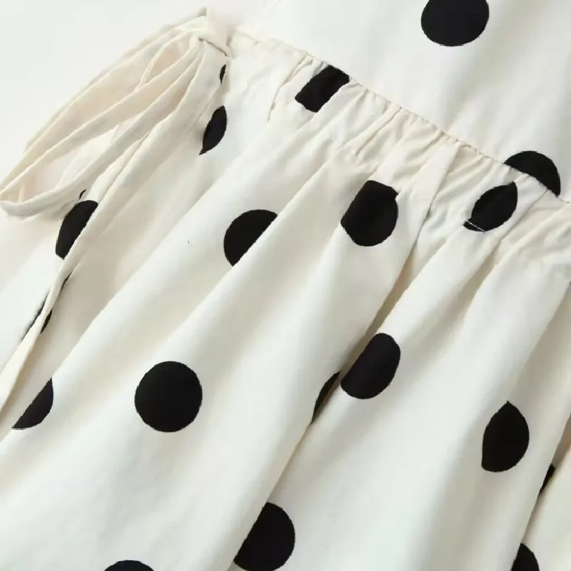 Women's Classic Polka Dot Midi Skirt – High Street Irregular Print Casual Skirt in White & Black