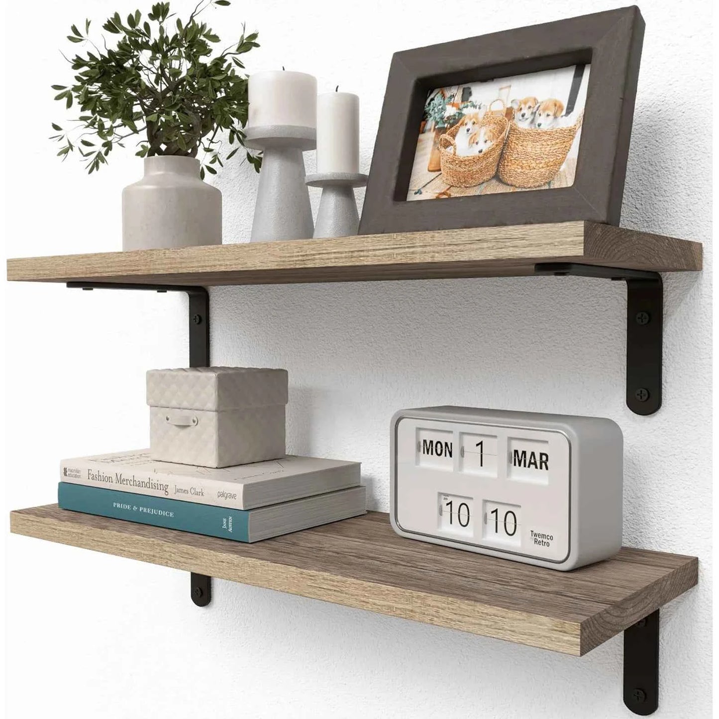 Wooden Wall Floating Shelves, 2 Sets Shelves for Wall Décor, Bathroom Storage, Bedroom, Living Room