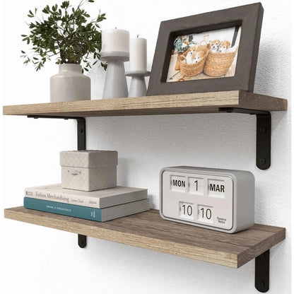 Wooden Wall Floating Shelves, 2 Sets Shelves for Wall Décor, Bathroom Storage, Bedroom, Living Room