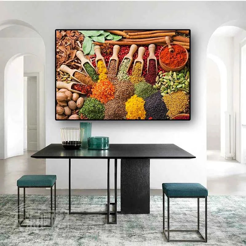 Grains Spices Spoon Kitchen Food Oil Painting on Canvas Posters and Prints Cuadros Wall Art Pictures For Living Room Home Decor