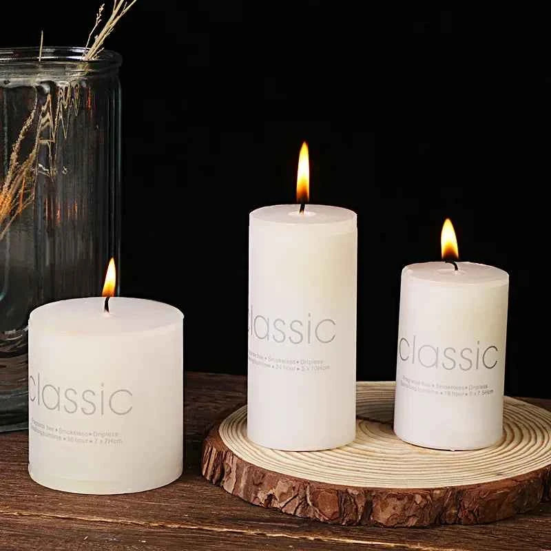 Classic European Ivory White Large Cylindrical Candle Smokeless and Tasteless Romantic Wedding Hotel Decorative Pole Wax