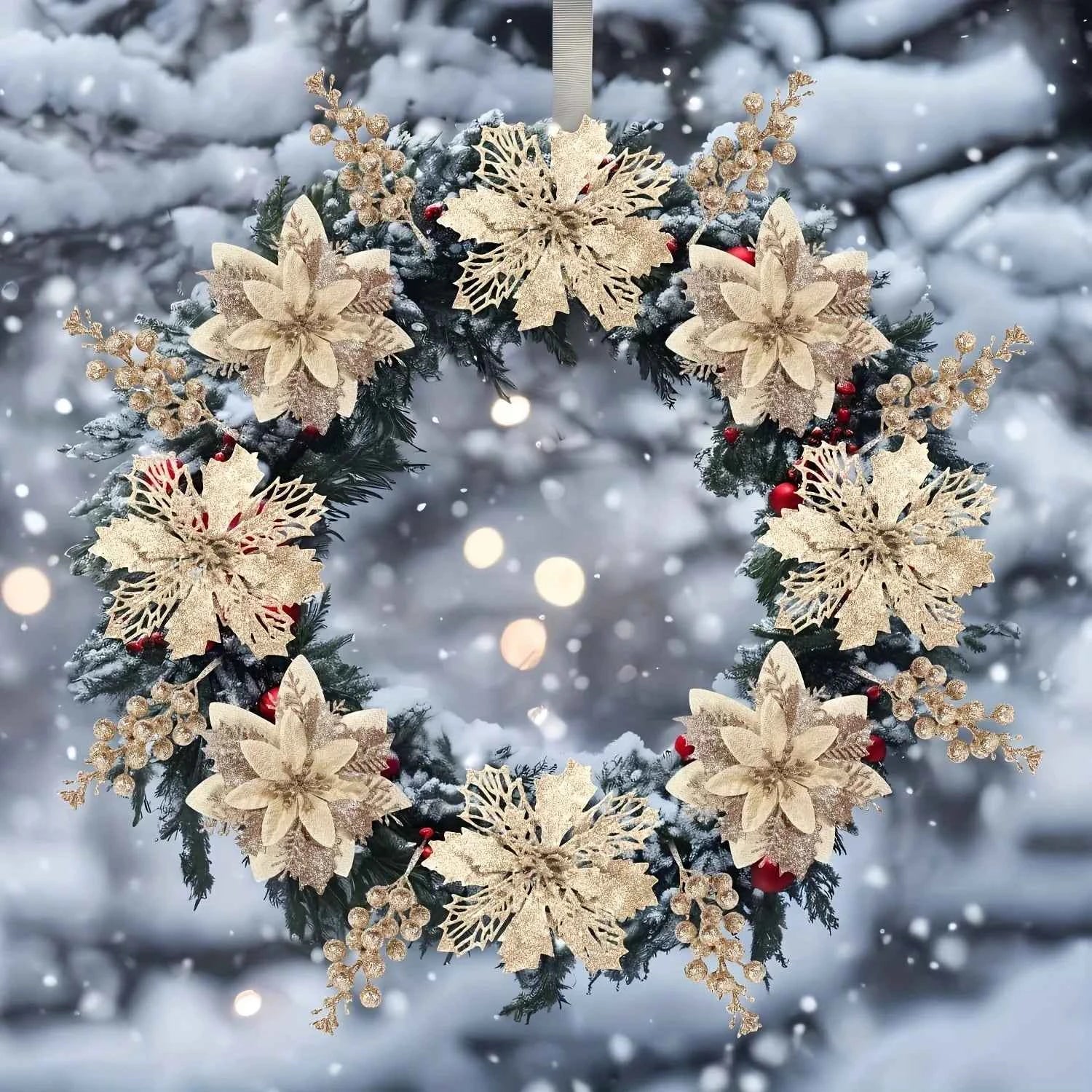 21Pcs Artificial Flowers Berry Bouquet Christmas Decoration Vase for Home Room Decor Fake Flowers Garland Ornament Accessories