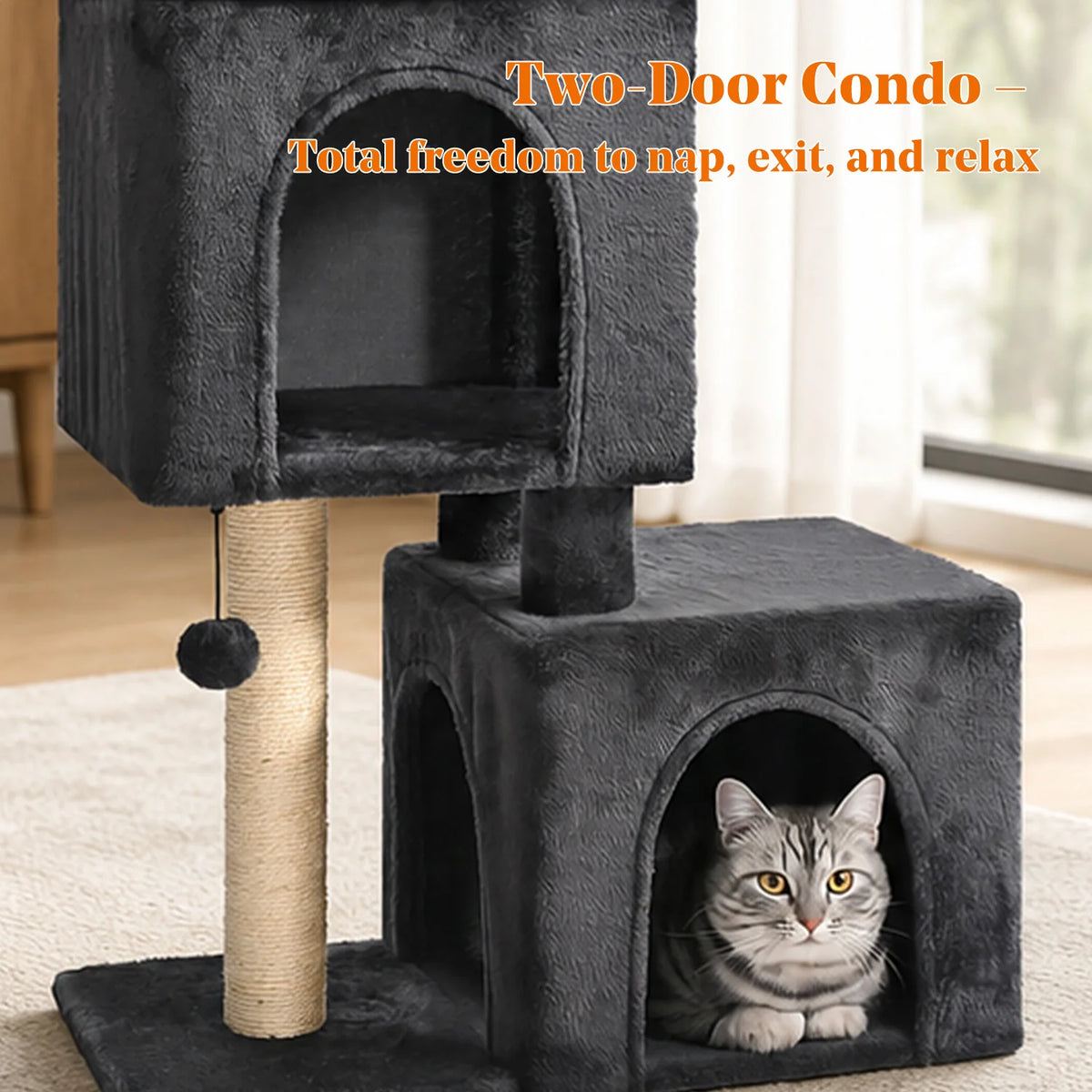 30-Inch Cat Tree with Condos & Sisal Scratching Post