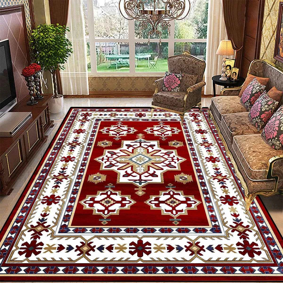 Retro Bohemian Persian Style Carpet for Living Room Comfortable Soft Non-slip Bedroom Rugs Classical Entrance Door Mat Washable