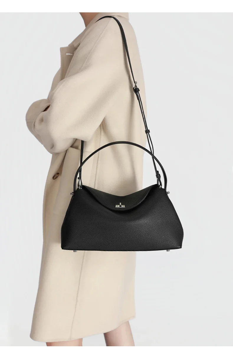 Retro Cowhide Leather Tote, Large Capacity Shopping Bag