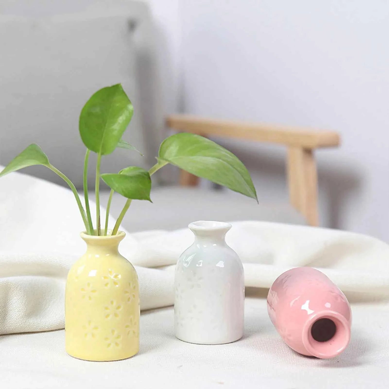 Ceramic Flower Vase Pot Hydroponic Bottle Creative Vase for Plants Office Desktop Ornament Home Room Decor Garden Flowerpot