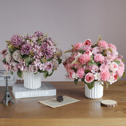 1PC Artificial RosesFlowers New Year's Home Decoration Wedding Bridal Bouquet Garden Fake Silk Peony Hydrangeas Vase for Board