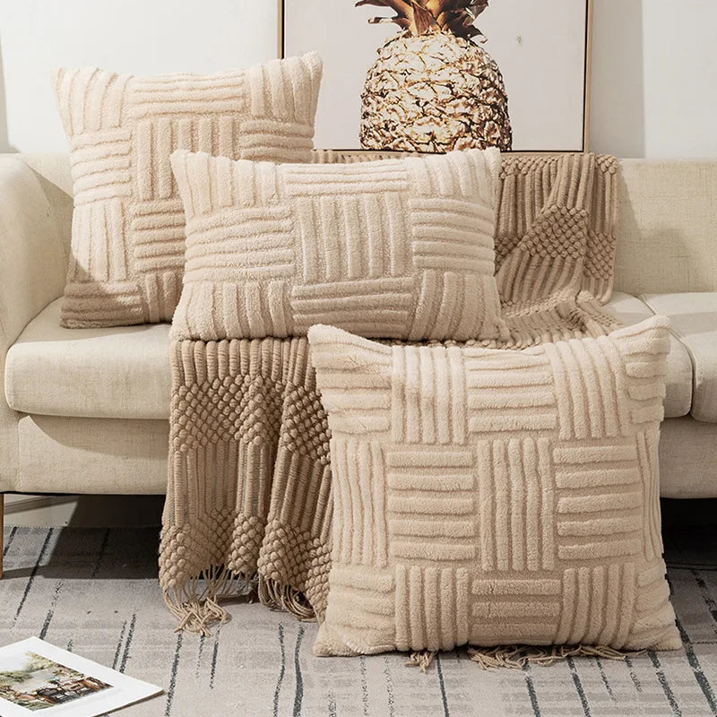 Boho Faux Fur Plush Throw Pillow Cover, Grey