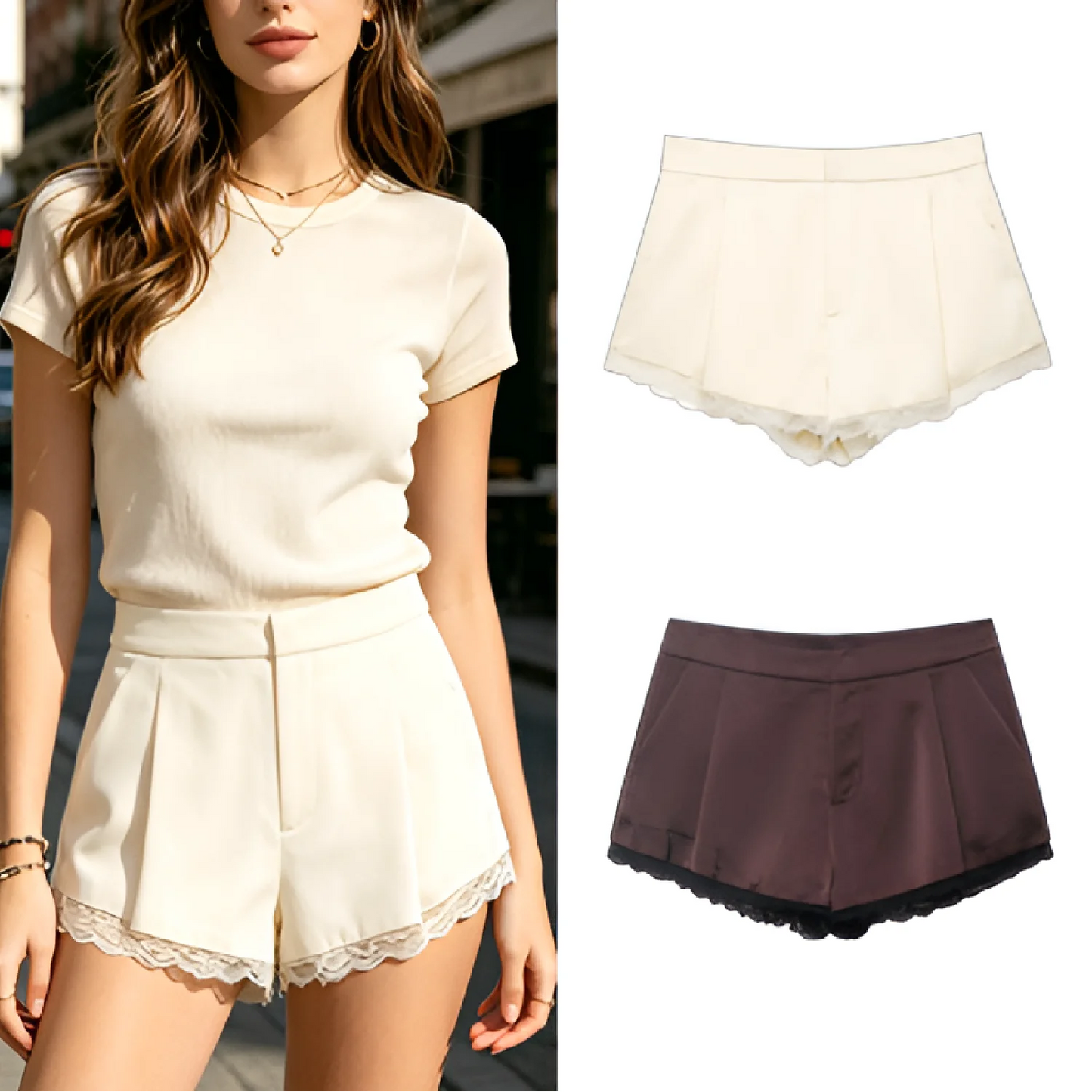 Women's Lace Hem Mini Shorts – Y2K High Street Cute Summer Holiday Shorts with Lace Trim