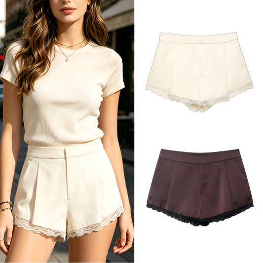 Women's Lace Hem Mini Shorts – Y2K High Street Cute Summer Holiday Shorts with Lace Trim