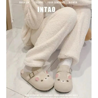 Cute Little Bear Baotou Boken Shoes For Women Spring New Edition Boken Shoes Thick Bottom Retro Half Baotou Single Shoes Cartoon