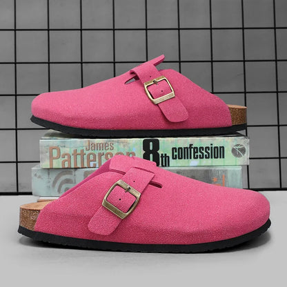 Men Suede Leather Cork Sandals Clogs Women CLosed Toe Slippers Slides Health Footbed For Dropshipping