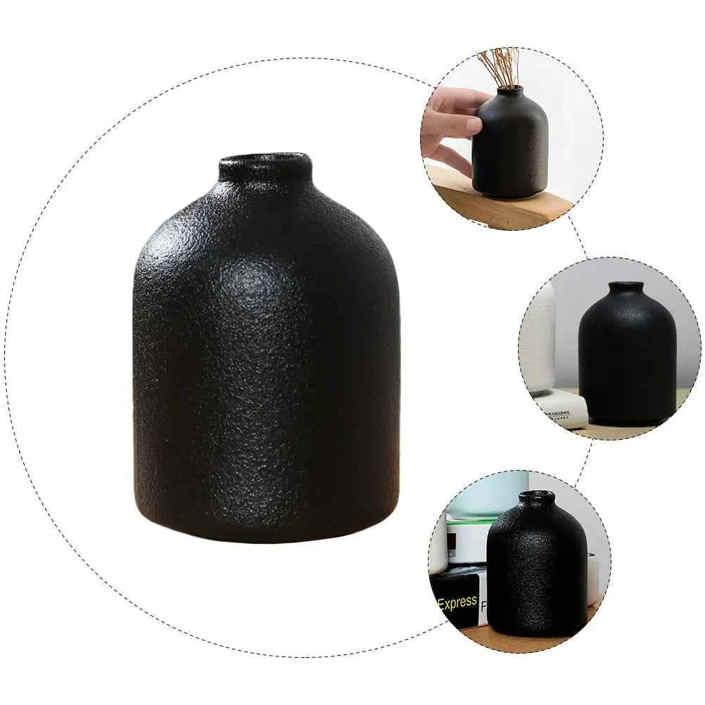 1Pcs Simple Ceramics Vase Chic Flower Holder Material Home Decoration Black Ceramics Flower Vase Home Supply