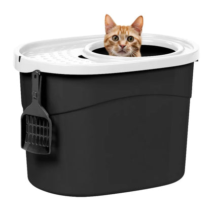 Large Top Entry Cat Litter Box — Litter Catching Lid, Scoop & Enclosed Design for Easy Cleanup