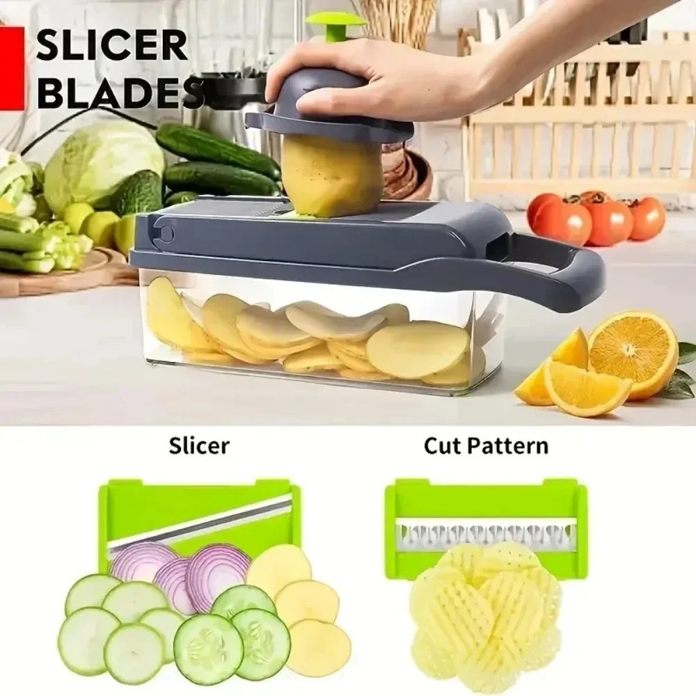 Multifunctional Vegetable Chopper and Food Slicer, 14-in-1 with Handle and Grater Set
