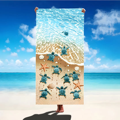 Oversized Microfiber Beach Towel — Sea Stars & Turtles Graphic