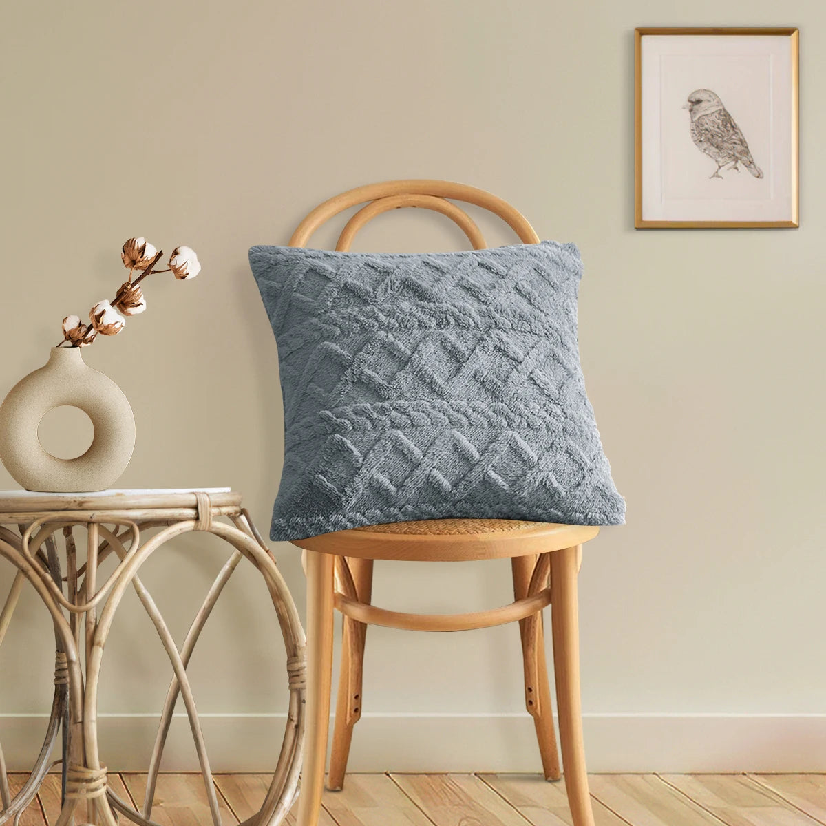 Jacquard Plush Lumbar Support Cushion Cover, Grey