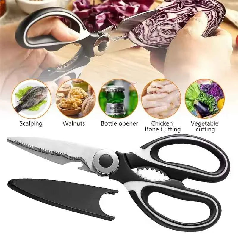 ‌Premium Stainless Steel Kitchen Scissors Heavy Duty Strong Blade for Cutting Fish Meat Chicken Bones Pizza Dishwasher Safe